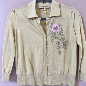 RED VALENTINO - Vintage - 3/4 Sleeve - Cardigan - Floral Embroidered Detail - XS